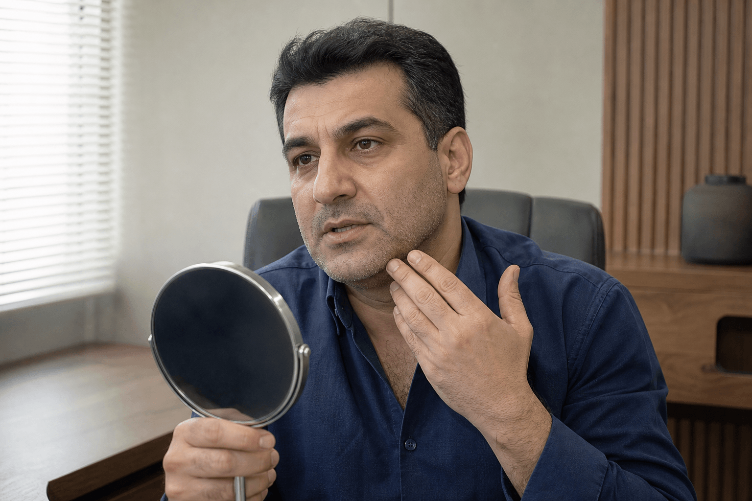مرد در مشاوره با آینه
